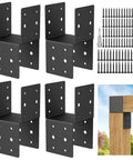 Heavy Duty 4x4 Post Bracket Kit For Wood Decks, 4 Pack With 14 Gauge Steel Base, Durable Anchor Connectors, Screws, and installation example