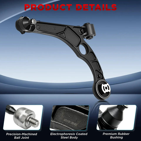 Rock Solid Front Lower Control Arms Suspension Kit With Beefy Ball Joints For 2013 To 2015 Dodge Dart showing precision-machined ball joint.