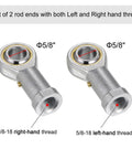 Top Shelf Five Eighth Inch Female Rod End Bearing Pair With Left And Right Hand Threads For Tough Auto Repairs And Smooth Operator Function On Any Custom Gearbox Build showing two bearings with 5/8 inch threaded ends.
