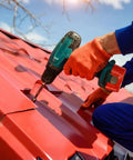 Installation of metal roofing with 25 Pack One Quarter Inch By Three Quarter Inch Self Drilling Tek Screws With Serrated Hex Washer Head.