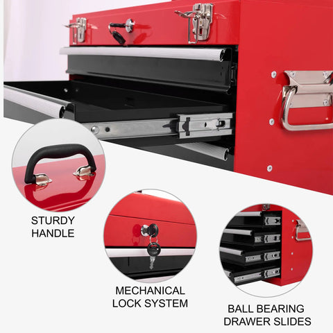 Badass 4 Drawer Tool Chest 21 Inch Steel Portable Toolbox with sturdy handle and mechanical lock system, showing smooth glide drawer slides.