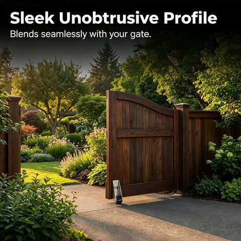 Heavy Duty Vertical Track Roller Wheels For Sliding Doors And Barn Cabinets Rock Solid Frame installed on a wooden gate in a garden.