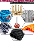 JYINCPED PVC Fitting Saver with Triple Blade, used for Schedule 40 PVC pipes, shown with various pipe fittings and reamers.