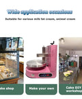 Automatic Cake Coating And Spreading Machine For 4 To 12 Inch Cakes With Adjustable Scraper And Turntable shown in a pink kitchen setting