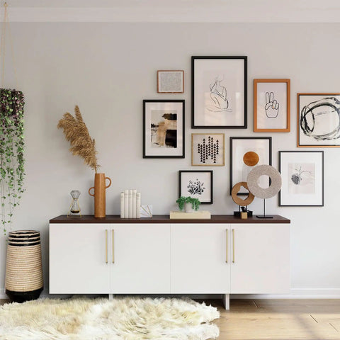 Modern living room with 10 Pack Premium Brushed Gold Kitchen Cabinet Handles 7.5 Inch Center To Center Zinc Alloy Pulls.
