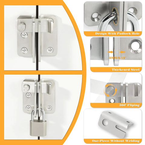 Super Legit Heavy Duty Stainless Steel Flip Latch For Garden Gates Sheds And Barn Doors showing padlock design and thick steel construction.