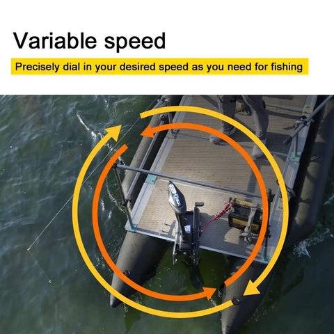 Variable speed feature of Badass 55 Lb Thrust Electric Bow Mount Trolling Motor with remote on fishing boat.
