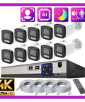 Crisp 4K 8MP PoE CCTV NVR Security Camera Kit with ten cameras, recorder, cables, and remote for home surveillance.