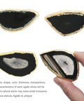Total Game Changer Natural Black Agate Cabinet Knobs With Heavy Duty Brass Mounting And Polished Gold Plated Drawer Pulls Set Of Four close-up showing unique agate slices with gold edges.