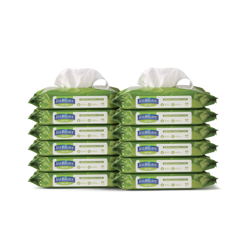 Aloe Based Personal Cleansing Wipes For Sensitive Skin, Scented, Large 8 By 10 Inch Incontinence Wipes, PreMoistened And Alcohol Free, Hypoallergenic, pH Balanced, 68 Count Per Pack, 12 Pack