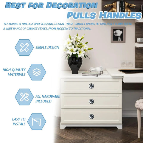 Slick Mushroom Cabinet Knobs With Fresh Black And White Abstract Marble Design Crafted From Premium Crystal Glass Drawer Handles on dresser.