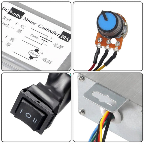 Two Pack DC Motor Speed Controller For Brush Motors, PWM Regulator With Dimmer, Switch, Knob, 9V to 60V Input, 0 to 20A Output parts
