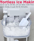 Next Level Countertop Nugget Ice Maker Built With Quick Fifteen Minute Cycle To Serve Hella Delicious Chewable Soft Ice Daily Near Thirty Three Pounds With Sleek Metallic Finish, showing ice storage.