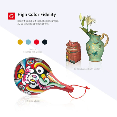 Legit High Resolution Handheld 3D Scanner With Rgb Color Capture And Smart Detail Boost For Sick Body And Hair Scanning At 14Fps Quick Pace Built For Zero Hassle 3D Printing Setup And Sweet Results, showing colorful toy with detailed patterns.