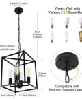 Black Farmhouse Four Light Chandelier Pendant For Dining Room And Kitchen Island Adjustable Height Industrial Lantern Fixture
