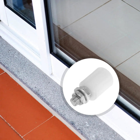 Close-up view of a white nylon roller from the 8 Piece White Nylon Gate Roller Kit Makes Your Door Roll Hella Smooth, Silent and Squeak Free Sliding Door Pulley Wheels.