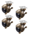 4 Heavy Duty Vintage Plate Casters With Dual Ball Bearings, bronze finish, designed for smooth furniture slides and quick install.