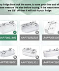 Dimensions and part numbers of refrigerator shelf bins for LG Kenmore Sears models with focus on AAP73631502 size details.