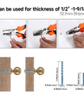 Installation guide for Premium Zinc Alloy Cabinet Knobs and Drawer Pulls; shows screw length options and thickness compatibility.