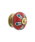Top Shelf Handmade Ceramic Cabinet Knobs For Dresser Drawers Delivering Red Floral Boho Vibes with Gold Handle