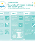 Infographic guide for selecting a baby gate by choosing location, gate size, and installation with Regalo branding and illustrations.
