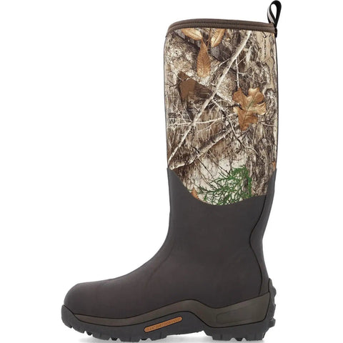 Men's Woody Max Rubber Insulated Work Boots Realtree Edge Camo side view with camouflage pattern for severe wet conditions.