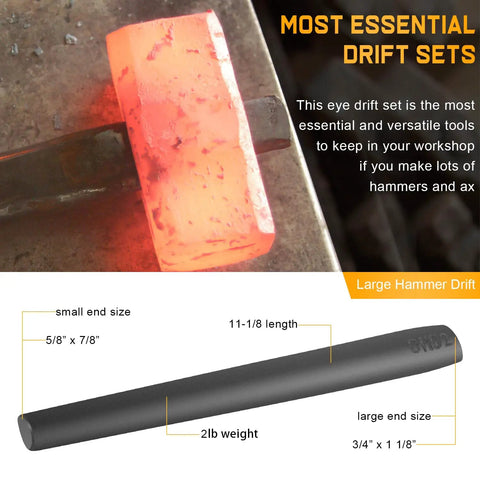 Three Piece Blacksmith Drift Tool Kit For Large Hammer Tomahawk And Axe Eye Drifts Eye Hole Tools Set with highlighted details