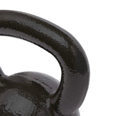 Close-up of the wide comfort grip on the Rock Solid Cast Iron Kettlebell Thirty Five Lb Weight for effective strength training.