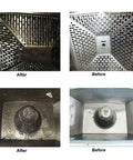 Powerful High Temperature Steam Cleaner with High Pressure Jet showing before and after cleaning of kitchen surfaces and equipment.