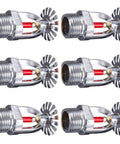 Top Shelf Pendent Fire Sprinkler Heads Six Pack Half Inch NPT Thread 68 Degree Celsius Auto Activation Fire Safety Gear Finished In Slick Chrome With Heavy Duty Mounting Wrench For Quick Building Drop In Install.