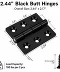 2.44" Heavy Duty Black Butt Hinges With Screws Included, Rock Solid Zinc Alloy Cabinet Hardware for Pantries.