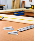 Buttery Smooth Wooden Door Roller Guide Kit Heavy Duty Glide Hardware For Cabinets And Sliding Furniture Doors Ultra Quiet Rolling Wheels with measuring tools.