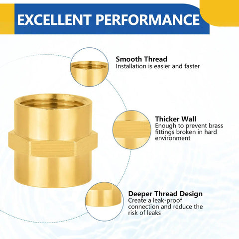 Ten Pack Brass Pipe Fittings Coupling Three Quarter Inch NPT Female To Three Quarter Inch NPT Female Connector features diagram