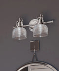 Two Light Coastal Bath Vanity Light With Clear Double Prismatic Glass Shades From Archie Collection Indoor Polished Chrome Finish