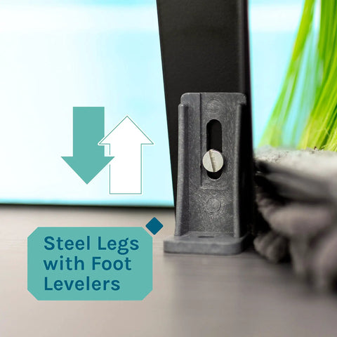 Close-up of black metal leg with foot leveler, part of Heavy Duty 19 Gallon Thermoplastic Utility Sink With Adjustable Metal Legs Great For Laundry Rooms Basements Or Garage Workshops No Faucet Included White Versatile Shop Sink Built To Handle Tough Cleaning Jobs And Easy To Clean
