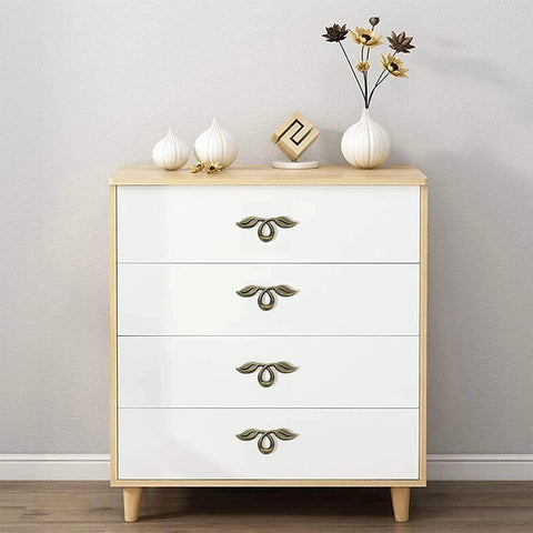 Dresser with Vintage Style Leaf Drawer Pulls for Cabinets and Dressers in Bronze Finish Premium Zinc Alloy Handles, installed, room view.