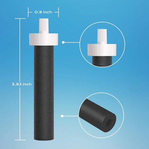 Five Pack Replacement Water Bottle Filter Compatible With 26oz And 36oz Plastic Bottles And 20oz And 32oz Stainless Steel Bottles shown with dimensions