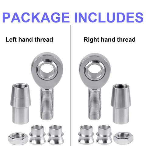 Beefy 3/4 Inch Heim Joint Rod End Kit With Heat Treated Chromoly Sleeves Precision Threads And Locking Jam Nuts For Hardcore Drag Racing And Custom Auto Builds showing left and right hand threads.