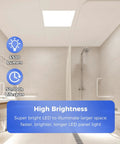 Two Pack 2 By 2 LED Flat Panel Lights Dimmable Lay In Recessed Ceiling Panels 120 277V 30 50W 5 CCT Options 3000K To 6500K Ultra Bright 6500 Lumens High Efficiency Drop Ceiling Lighting installed in modern bathroom