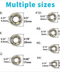 Assorted stainless steel cup countersunk washers in seven sizes (#4–#16), 295 pcs