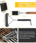 34Pcs Grill Accessories Set for Grilling Enthusiasts, Heavy Duty 16 Inch Stainless Steel BBQ Tools With Thermometer, Grill Mats for Backyard, featuring two grill brushes with measurements.