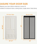 Diagram showing door and screen sizes for Magnetic Screen Door For Doors Up To 37 By 82 Inches, Self Sealing Mesh Magnetic Closure.