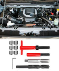Stainless Steel Thread Repair Kit For Damaged Threads with Beefy Heavy Duty Insert Tool shown near car engine