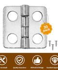 Hella Durable Mini Cabinet Hinges Offer A Crisp Silvery White Finish That Takes Daily Bashing Without Giving Out Includes Thirty Compact Units Ready For Any Quick Household Fix, featuring a single silver hinge and mounting screws.