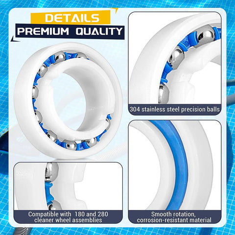 Restore Smooth Wheel Action With These Top Shelf Replacement Ball Bearings In A Handy 16 Pack. White bearing with stainless steel balls.
