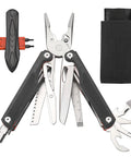 28-In-1 Pocket Multitool Pliers With Replaceable Bits for Outdoor and Home Use in rugged black with sheath and accessories