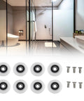 Heavy Duty Replacement Shower Door Rollers For 19mm 23mm And 25mm Glass Sliding Doors with nylon wheels and screws in modern bathroom setting.