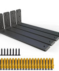 Rock Solid Heavy Duty Shelf Brackets Matte Black Floating L Brackets For Wall Mount Countertops 4 Pack shown with screws and anchors.