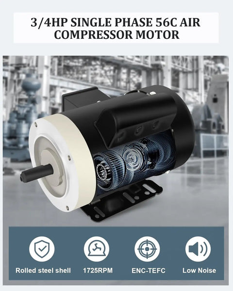 Beefy 0.75 HP General Purpose Single Phase Electric Motor TEFC 56C Frame 1725 RPM with rolled steel shell