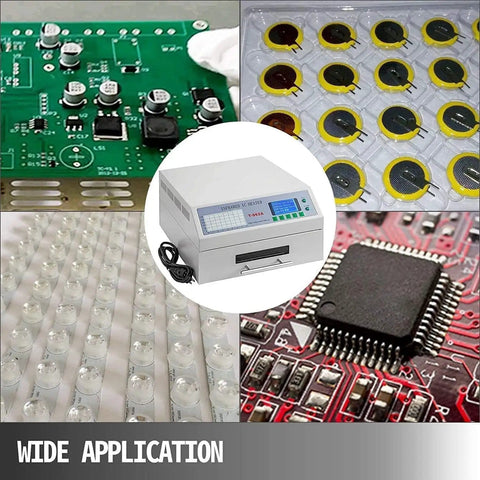 Automatic Reflow Soldering Machine For PCB With SMD SMT BGA Rework Station showcasing various electronic components